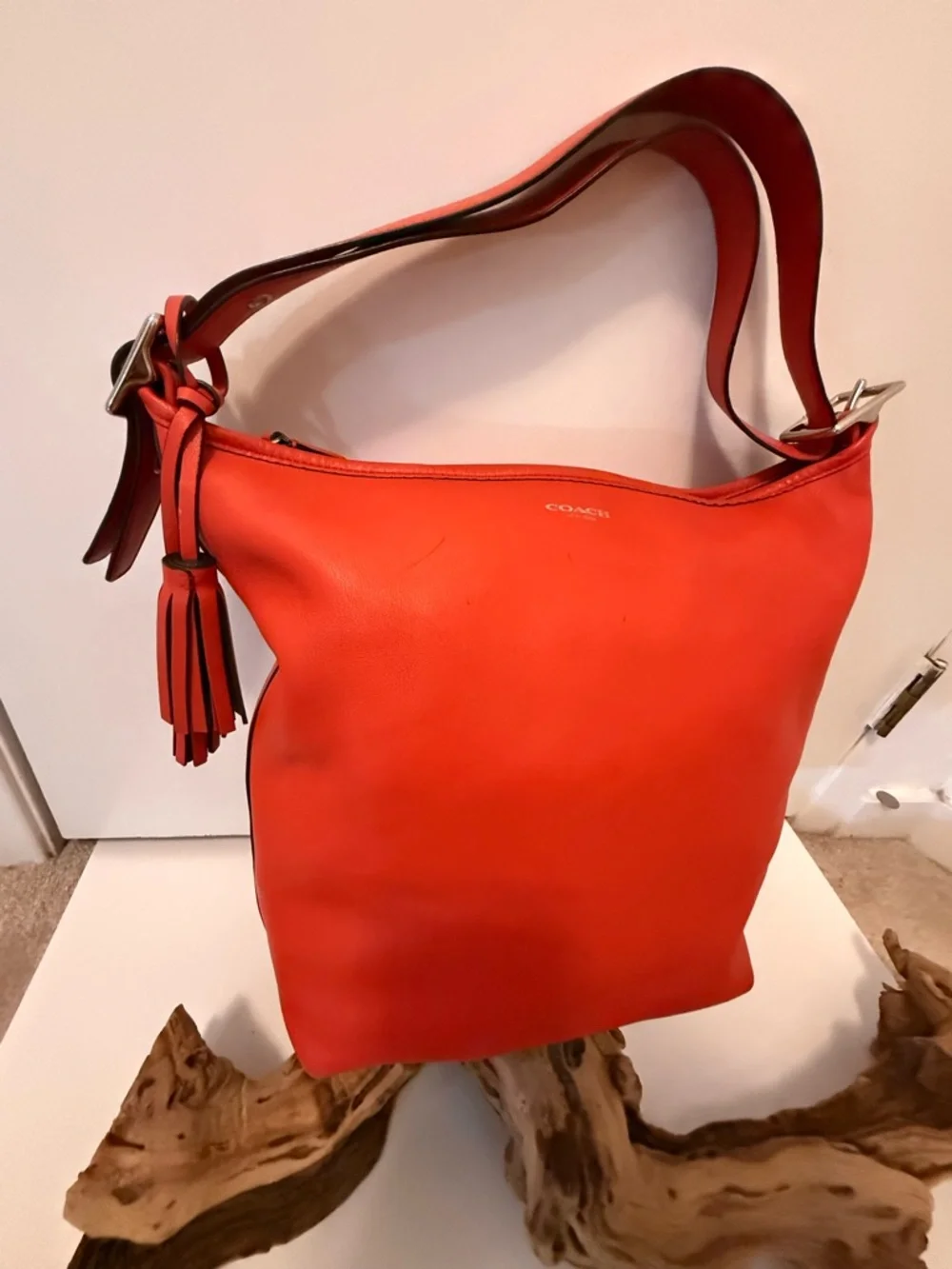 Coach Y2K Coral Red Leather Shoulder Tote Slouchy Boho Tassel Hobo Bag - Picture 4 of 12